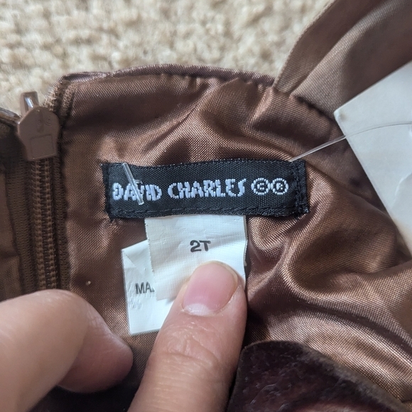 New with Tags Davis Charles Brown Sequin Puffy Formal Tiered Dress with Bow Sz2T - Picture 7 of 8